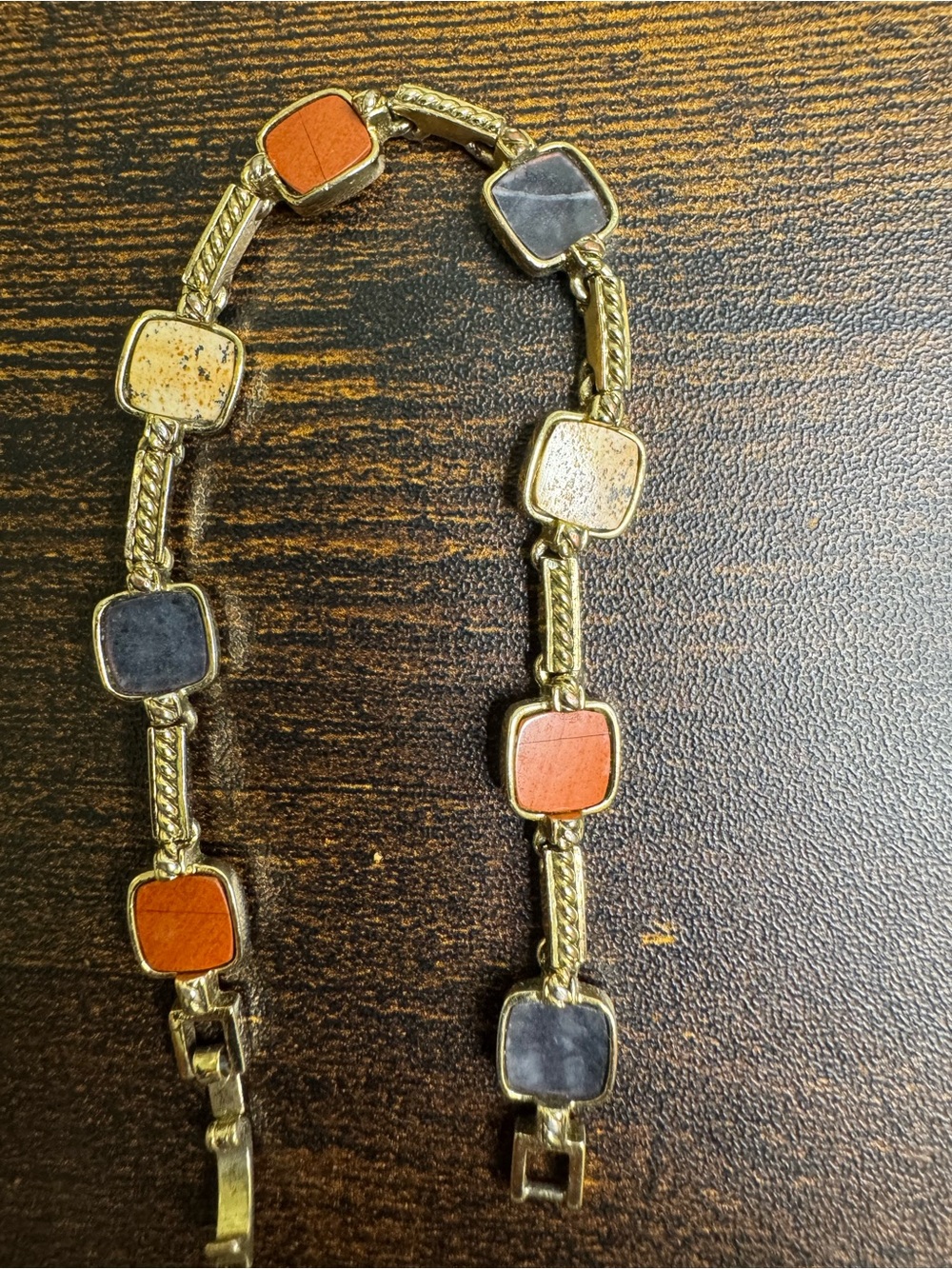 Monet Gold Plated Bracelet with Orange, Blue, and Cream Inlays AS IS